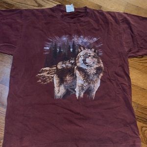 Rare Vtg maroon Alore wolf Graphic T-shirt USA Made Mens 90s men's size Large